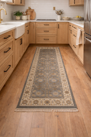 2'6 X 7'10 Hand Knotted Oushak Chobi Gray Wool Runner Rug