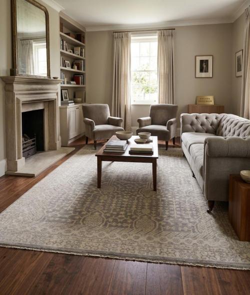 Warm Stone Floral 8'5X9'9 Oushak Chobi Oriental Rug