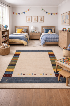 Multicolored Tribal Border 4'7" x 6' 5" Lori Gabbeh Oriental Rug