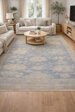 7'10 X 9'10 Hand Knotted Floral Oushak Chobi Wool Rug
