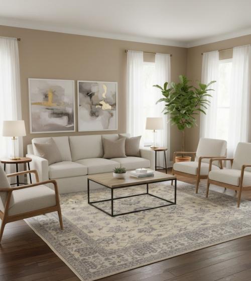 Vanilla Cream Floral 12X15 Oushak Chobi Oriental Rug