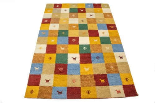 Multicolored Checkered 4X6 Indo-Gabbeh Oriental Rug