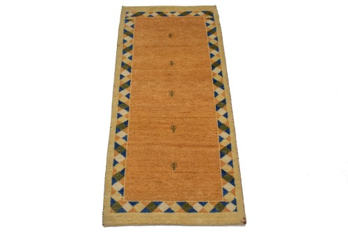 Rusty Peach Bordered Tribal 2'9X6'4 Indo-Gabbeh Oriental Rug