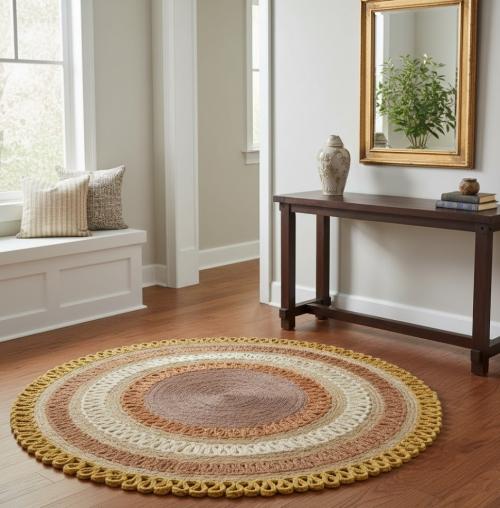 Reversible Braided Style 5'6X5'6 Jute Modern Round  Rug