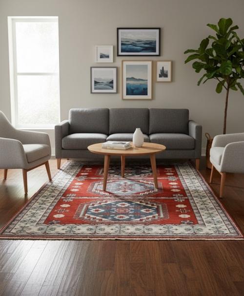 Rust Geometric 6X9 Kazak Oriental Rug