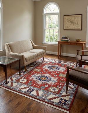 Red Geometric 5X8 Kazak Oriental Rug