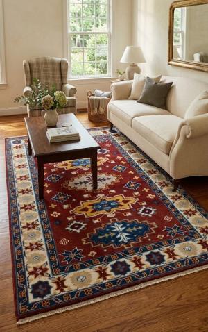 Wine Red Geometric 5X8 Kazak Oriental Rug