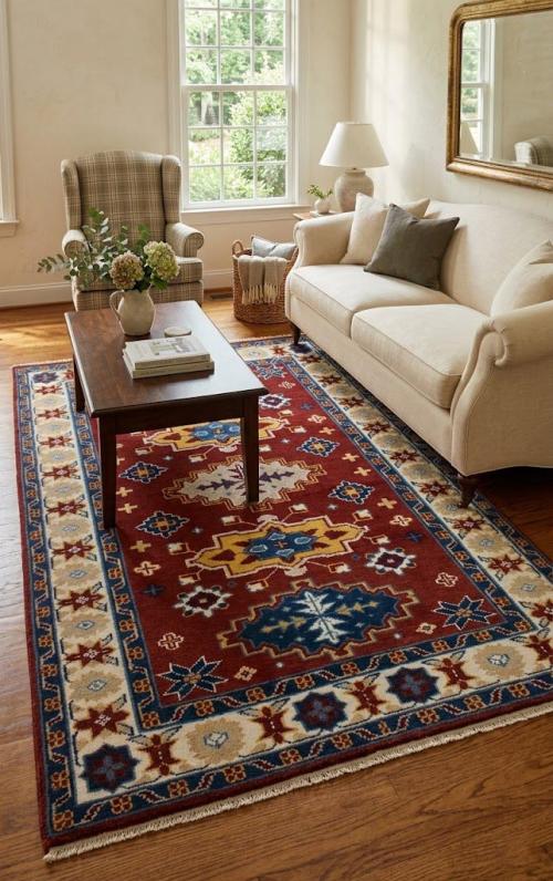 Wine Red Geometric 5X8 Kazak Oriental Rug