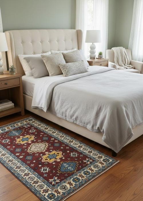 Wine Red Geometric 5X8 Kazak Oriental Rug