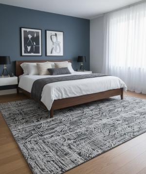 Dark Gray Geometric 8X10 Oriental Modern Rug