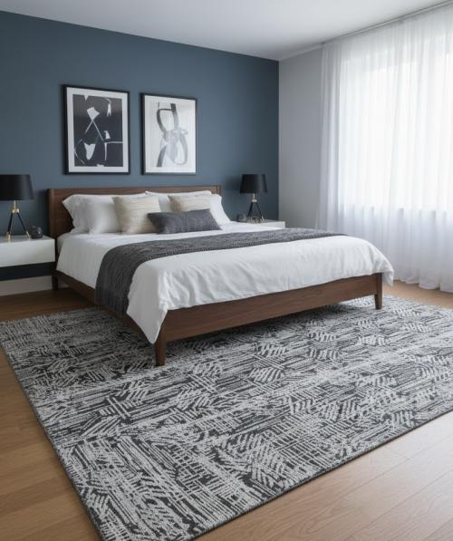 Dark Gray Geometric 8X10 Oriental Modern Rug