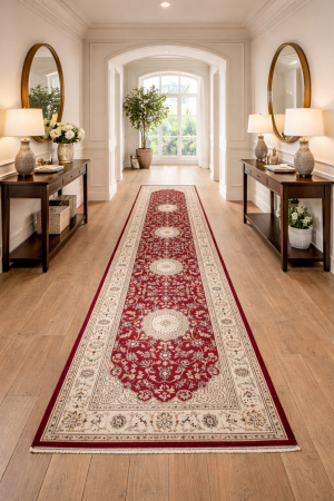 Red Floral 2'7X12'5 Indo-Nain Oriental Runner Rug