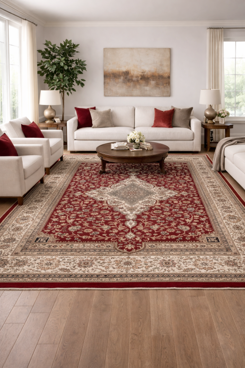 Red Floral Classic 6'5X9'9 Indo-Kashan Oriental Rug
