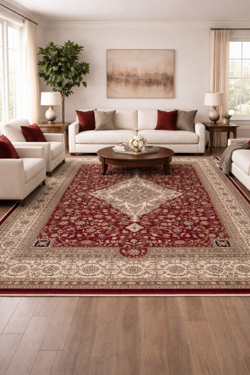 Red Floral Classic 8X11 Indo-Kashan Oriental Rug