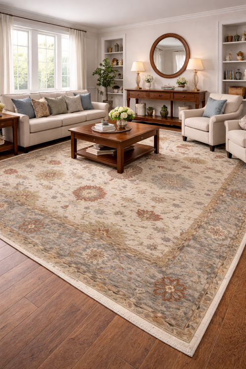 Beige & Light Blue Floral 12X15 Osh Chobi Peshawar Oriental Rug