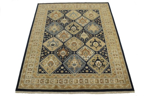 Navy Blue Geometric 8X10 Kazak Karajeh Oriental Rug