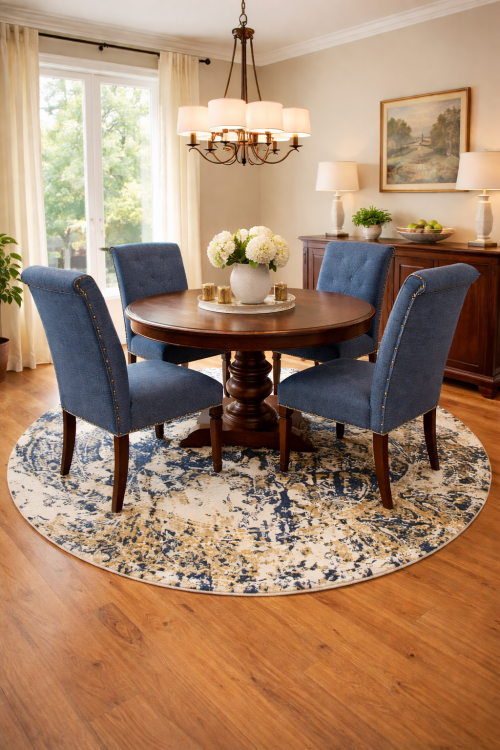 5'9 x 5'9 Hand-Loomed Distressed Cream Modern Wool Round Rug