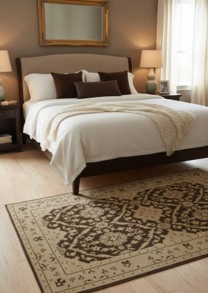 Brown Floral 5'5X8'7 Transitional Oriental Rug