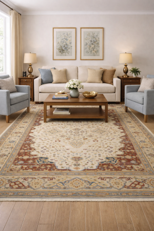 Muted Cream Beige Floral 8X10 Heriz Serapi Oriental Rug
