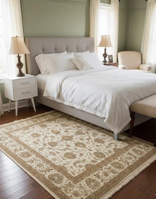 Beige Floral 6X7 Indo-Tabriz Oriental Rug