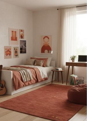 Solid Rusty Red 4X6 Oriental Modern Rug