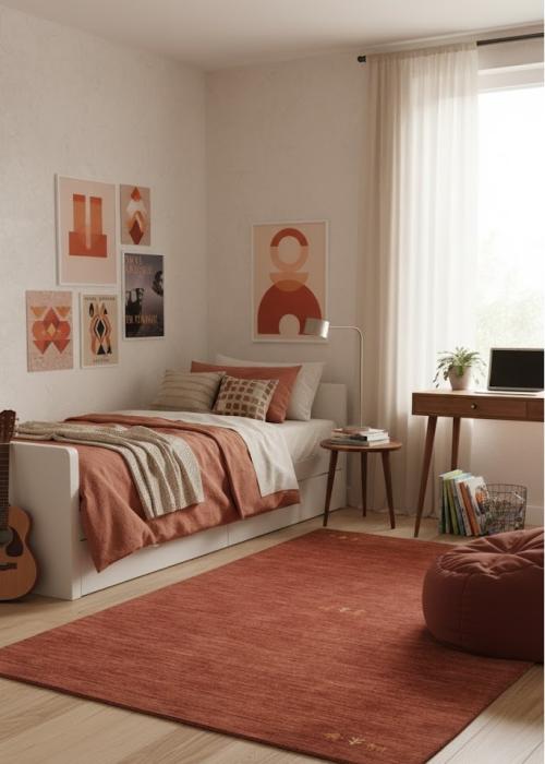 Solid Rusty Red 4X6 Oriental Modern Rug