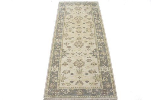 Cream Floral 4' x 10' Chobi Oushak Oriental Runner Rug