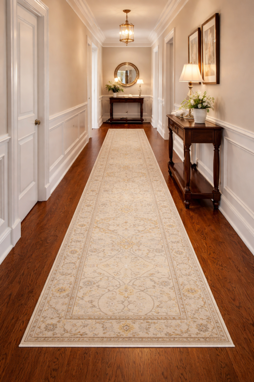 Beige Casual Floral 3X20 Oushak Chobi Oriental Runner Rug