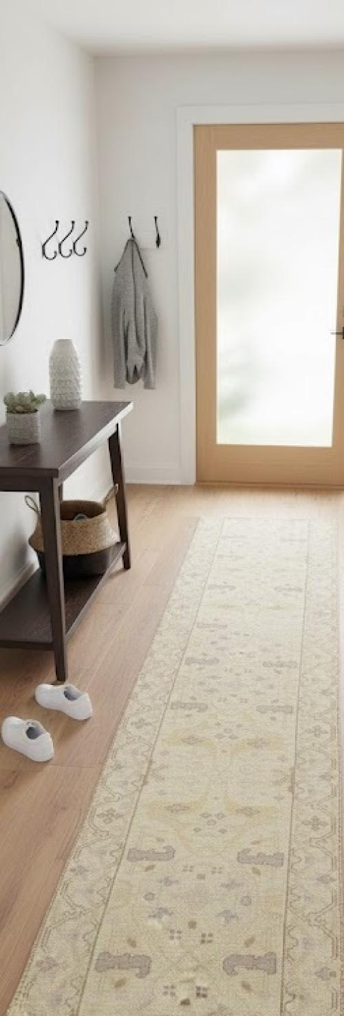 Cream Floral 2'5X13'9 Oushak Oriental Runner Rug