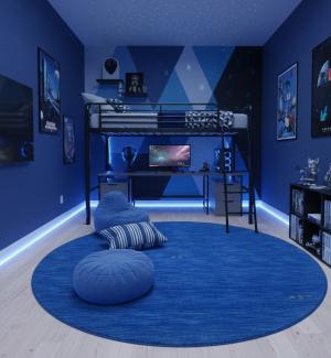 Solid Blue 8X8 Oriental Modern Round Rug