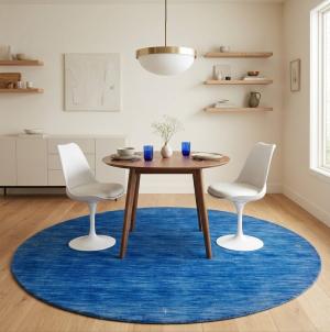 Solid Blue 6X6 Oriental Modern Round Rug