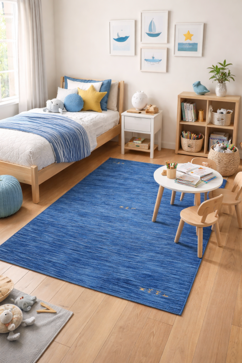 Solid Blue 5X8 Oriental Modern Rug