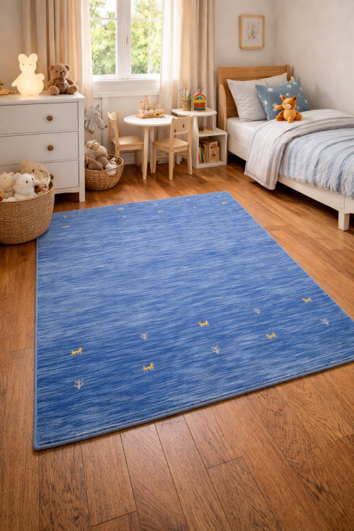 Solid Blue 4X6 Oriental Modern Rug