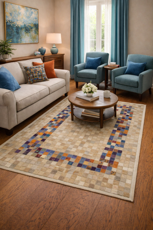 4'0 X 6'0 Hand Crafted Multicolored Contemporary Leather Rug