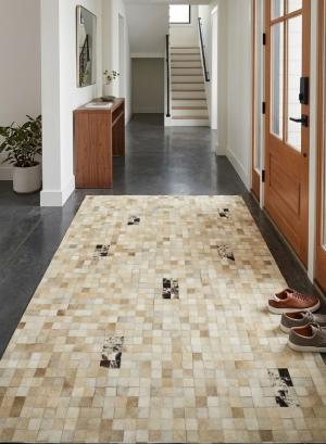 Multi Beige Brown Cowhide 4X6 Modern Leather Rug