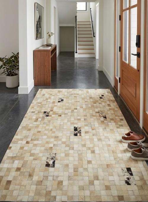 Multi Beige Brown Cowhide 4X6 Modern Leather Rug