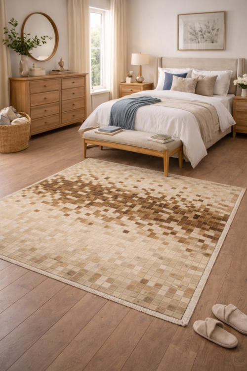 Beige Brown Cowhide 5X8 Modern Leather Rug