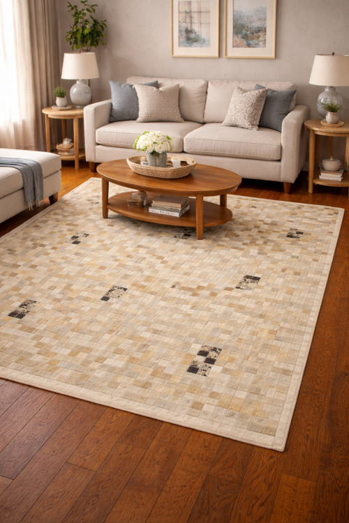 Multi Beige Brown Cowhide 5X8 Modern Leather Rug