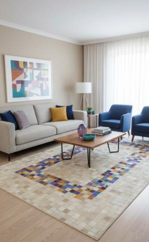 5'0 X 8'0 Hand Crafted Modern Beige Cowhide Leather Rug