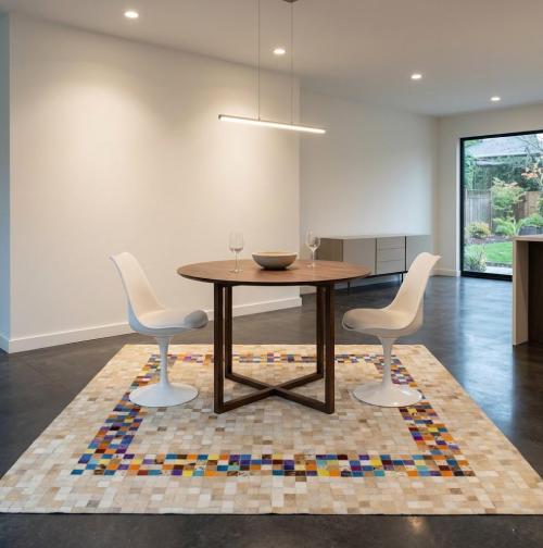 Multicolored Cowhide 6X6 Modern Leather Square Rug