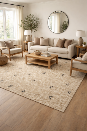 Multi Beige Brown Cowhide 8X10 Modern Leather Rug