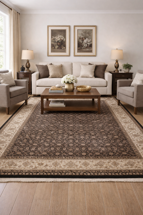 6'10 X 9'11 Hand Knotted Herati Black Floral Wool Rug