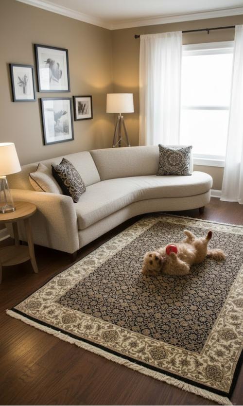 4'1 X 6'1 Hand Knotted Black Herati Floral Oriental Wool Rug