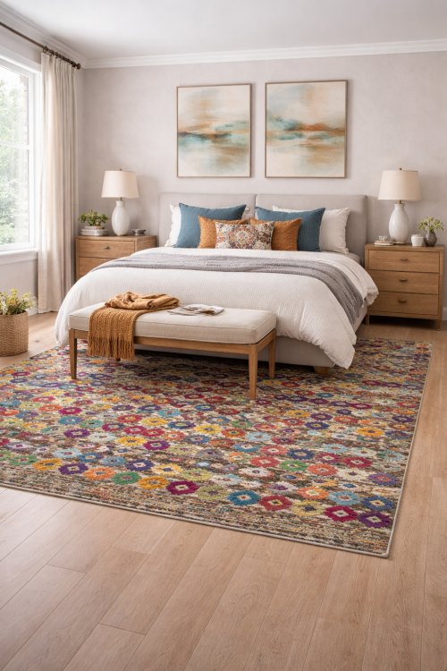 Multicolored Geometric 5'6X7'7 Indo-Gabbeh Modern Rug