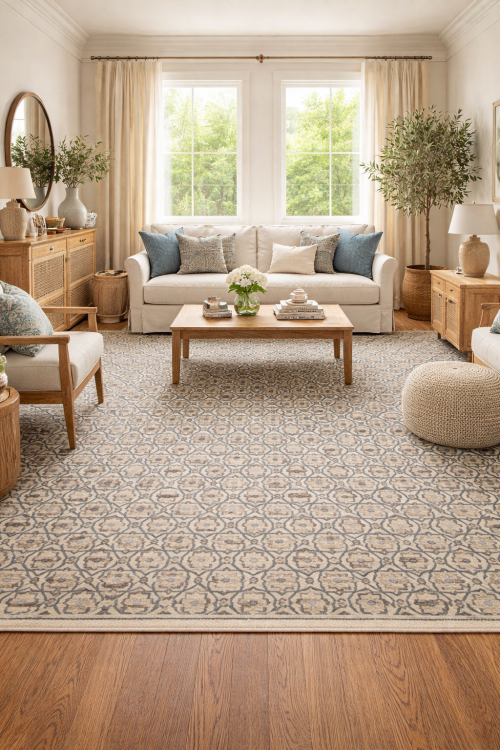 Beige Geometric 8X10 Modern Rug