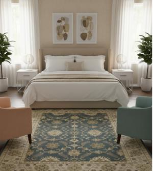 Blue-gray Floral 8X10 Oushak Chobi Oriental Rug