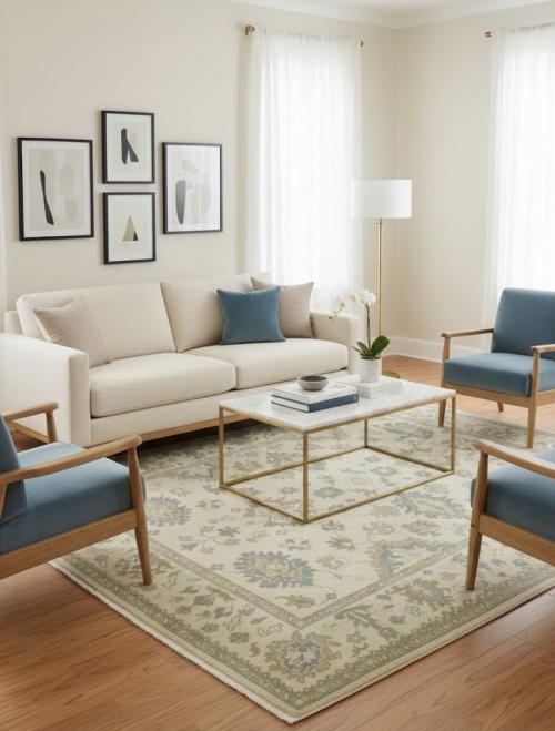 9'10 X 8'2 Hand Knotted Oushak Chobi Muted Floral Wool Rug