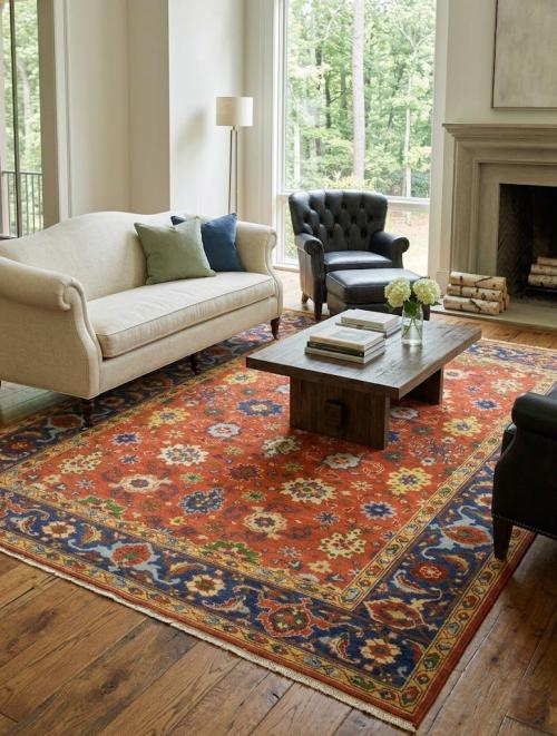 Orange Floral 9X12 Indo-Mahal Oriental Rug