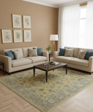 Golden Beige Floral 8X10 Oushak Chobi Oriental Rug