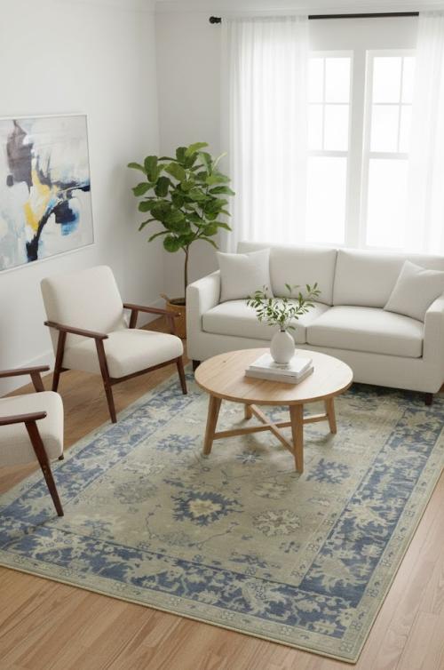 Beige Floral 7X10 Oushak Chobi Oriental Rug